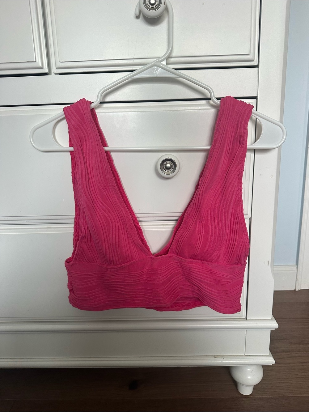 Hot Pink Textured V-Neck Crop Top